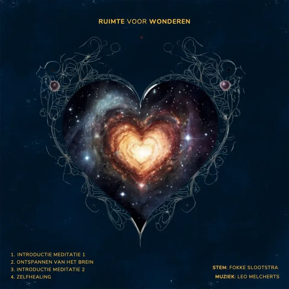 Cover art for Ruimte voor Wonderen: a glowing heart of stars inside an ornate silver heart on a deep blue background